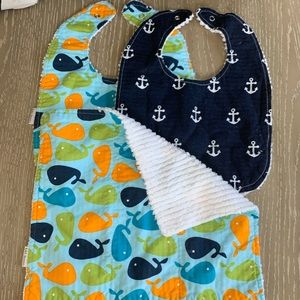 Ultra soft whale and anchor print bibs, whal burp cloth